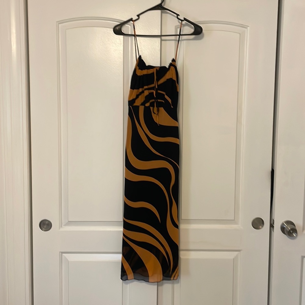 Vintage Caren Sport Black Orange Y2K pattern Slip style Dress 3XL MIDI dress